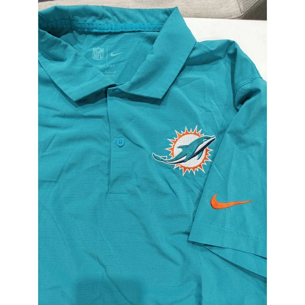 Miami Dolphins Shirt Mens Large Blue NFL Football Nike Dri-FIT Training Polo